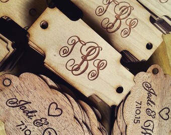 Custom Wood Tag:  Engraved Monogram in Custom Shapes, for your wedding, special event, or crafting!