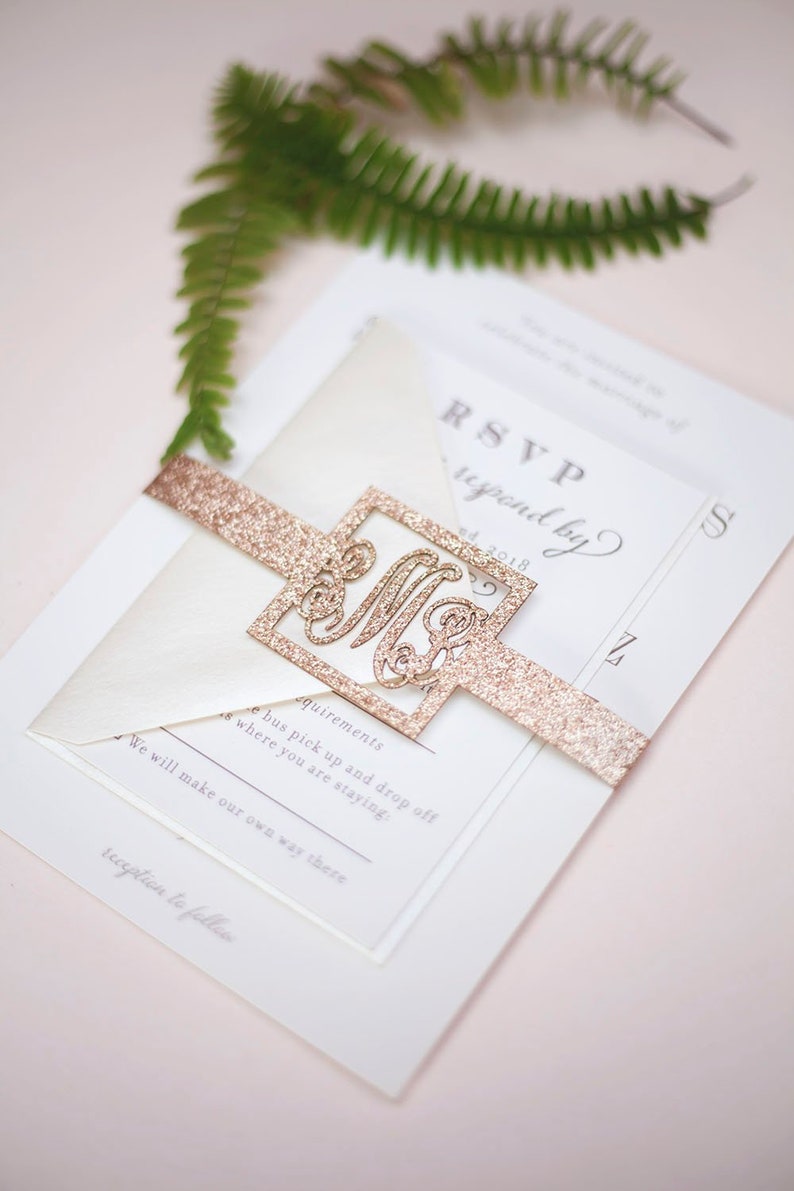Monogram Wedding Invitation Belly Band Wrap Etsy