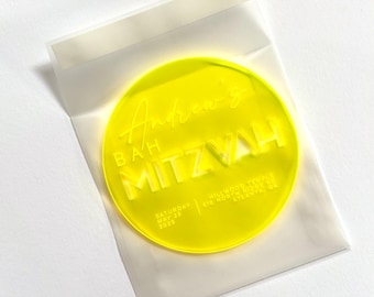 Yellow Glowing Neon Acrylic Invitation for Wedding, Bah Mitzvah, or any Party