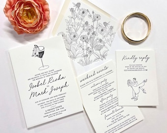 Custom wedding invitation using my or your art, letterpress, laser cut, foil, or digital printing
