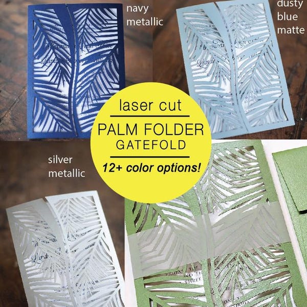 Laser Cut Palm Leaf Gatefold Folder Wrap