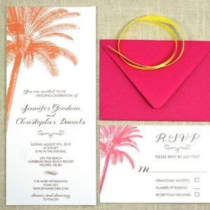 Vintage Palm Tree Wedding Invitation, Destination Wedding Invite, Beach, Tropical image 2