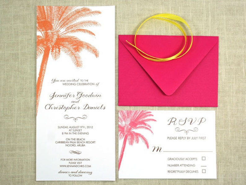 Vintage Palm Tree Wedding Invitation, Destination Wedding Invite, Beach, Tropical image 2