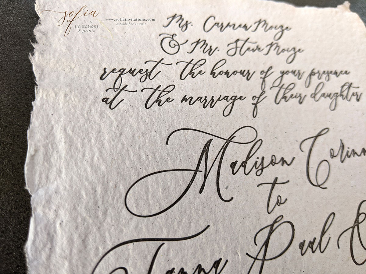 Deckled Edge Wedding Invitations With Black and White Floral Etsy