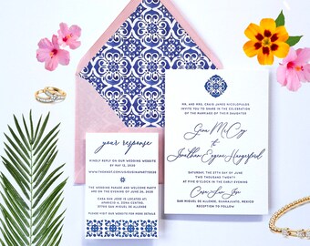 Geometric Pattern Wedding Invitation with Envelope Liner