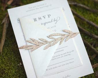 Rose Gold Vine Wedding Invitation Belly Band Custom Laser Cut