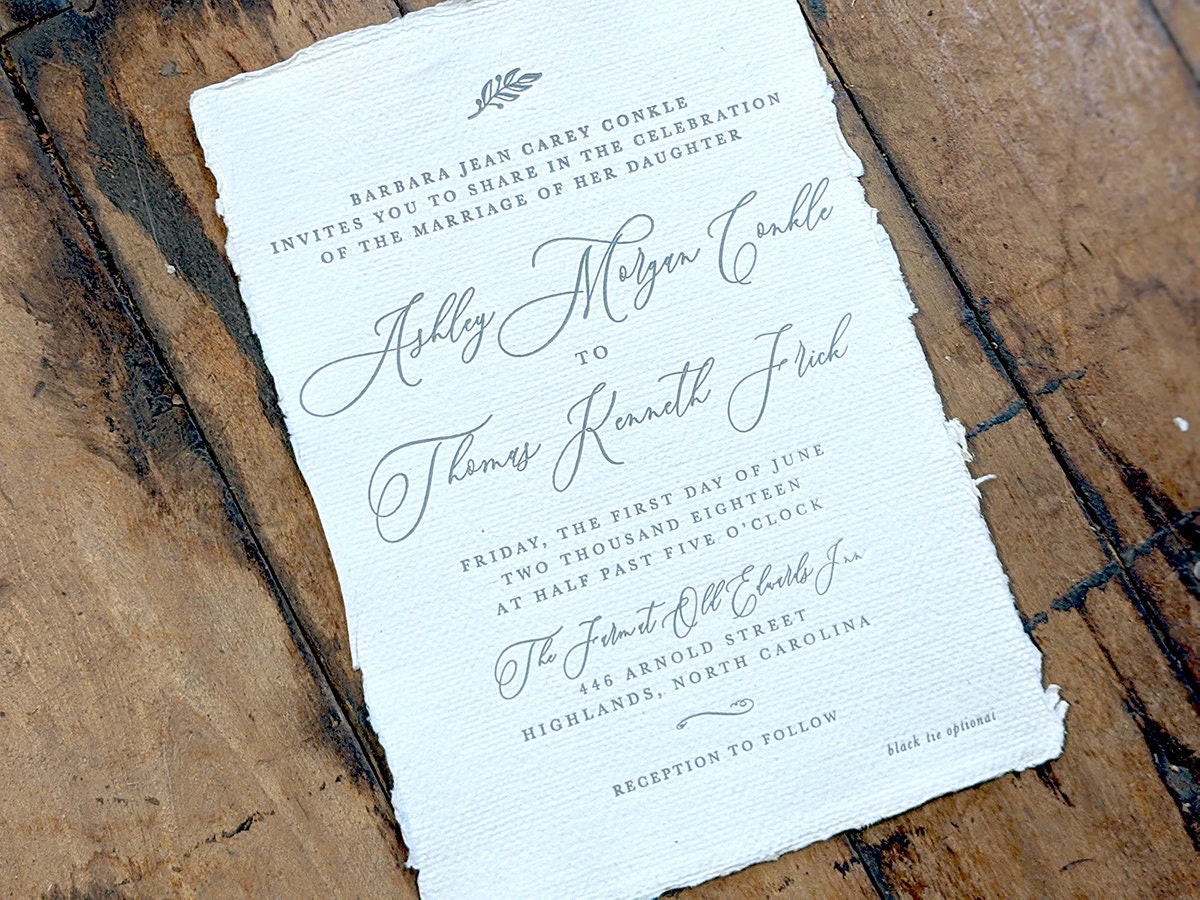 Open Ripped Present Paper Invitation Handmade Paper Wedding Invitation With Torn Deckled Edges and ...