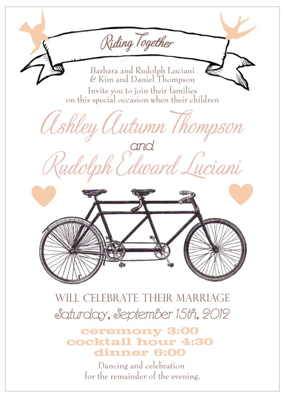 Items similar to Vintage Bicycle Wedding Invitation tandem bike
