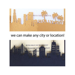 Custom City Laser Cut Wedding Invitation Wrap Band, Gold, Silver, or Custom Color
