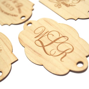 Custom Wood Tag: Engraved Monogram in Custom Shapes, for your wedding, special event, or crafting image 5
