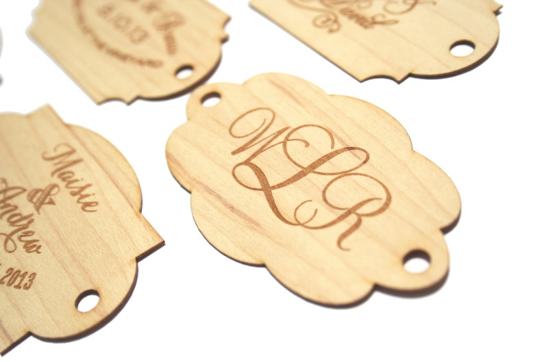 Custom Wood Tag: Engraved Monogram in Custom Shapes, for your wedding, special event, or crafting image 5