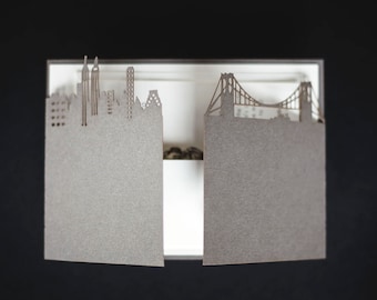 Brooklyn Skyline Wedding Invitation, Laser Cut Custom City Wedding Invitation