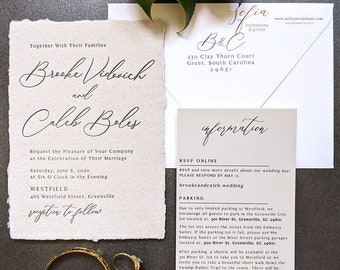 Deckled Edge Handmade Paper Wedding Invitations Letterpress Printed Gray —  Sofia Invitations and Prints