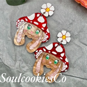Kawaii Cottagecore Mushroom Bunny Laser Cut Acrylic Earrings