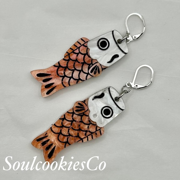 Carp Banner Laser Cut Acrylic Earrings
