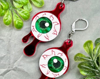 Handmade Laser Cut Bloody Eyeball Halloween Spooky Earrings