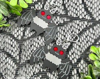 Handmade Laser Cut Kawaii Mothman Cryptid Earrings