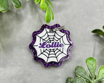 Laser cut Acrylic Spider Web Personalized Pet Custom Collar Tag