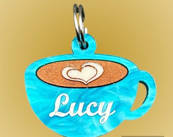 Laser cut Acrylic Cute Coffee Latte Personalized Pet Custom Collar Tag