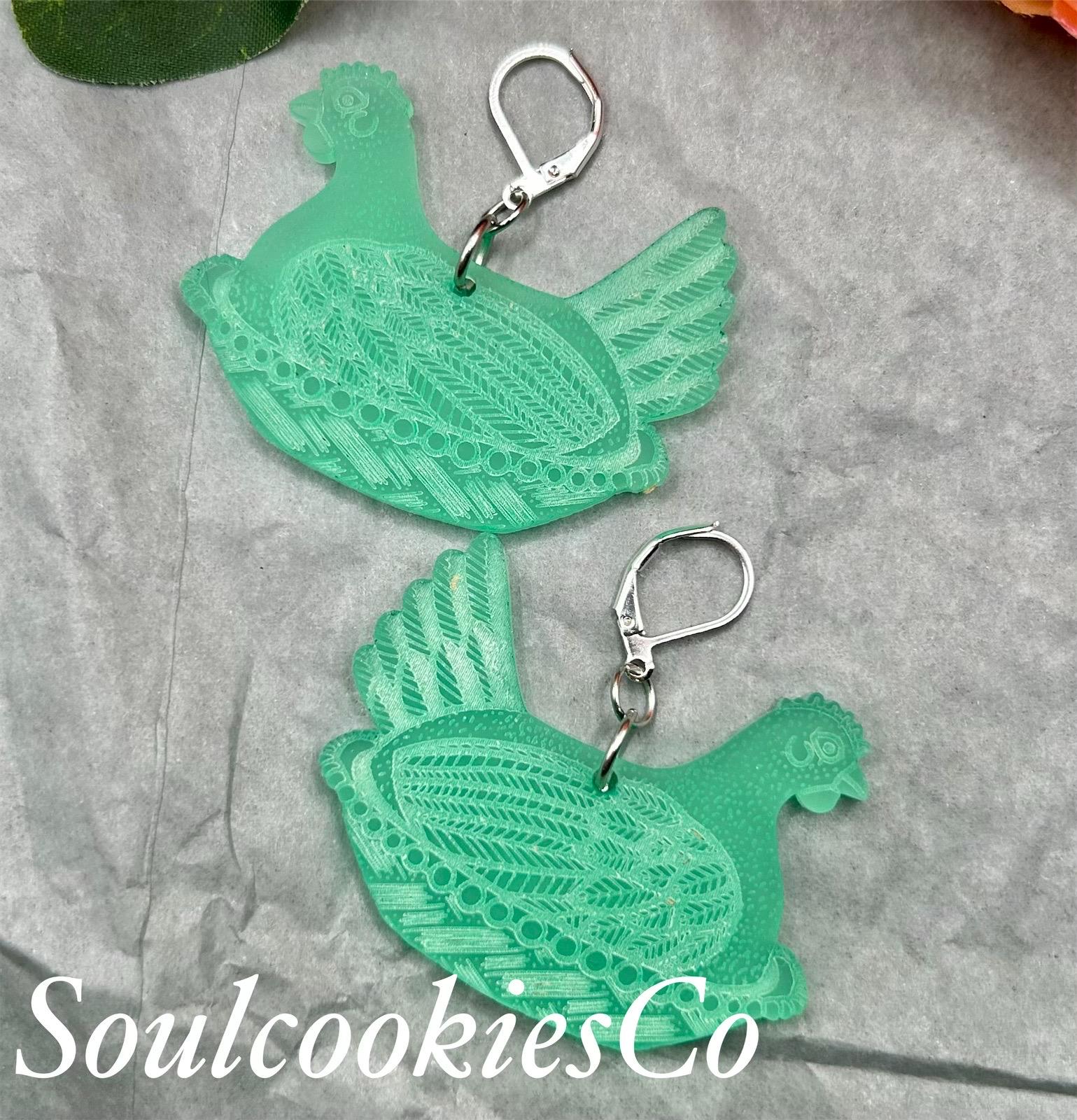 Faux Glass Hen on Nest Laser Cut Acrylic Earrings