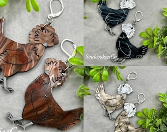 Made to Order Handmade Laser Cut Acrylic Polish Chicken Earrings Made to Order