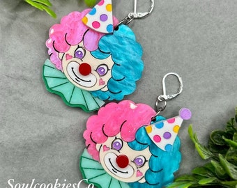 Handmade Laser Cut Kawaii Clown Earrings