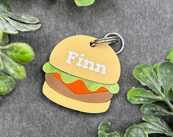 Laser cut Acrylic Cheeseburger Personalized Pet Custom Collar Tag