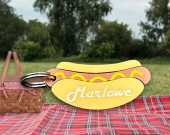 Laser cut Acrylic Cute Hot Dog Personalized Pet Custom Collar Tag