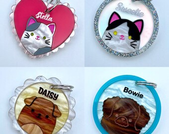 Laser cut Acrylic Personalized Pet Portrait Custom Collar Tag