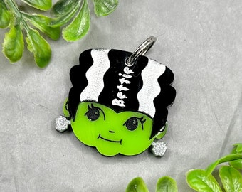 Laser cut Acrylic Franken Bride Personalized Pet Custom Collar Tag