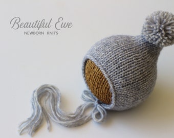 Knitting Pattern - Pom Pom Pixie Bonnet - Newborn Photography Prop