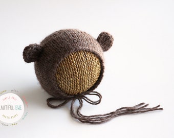 Knitting Pattern - Little Ears Knit Bear Bonnet - Newborn Photography Prop
