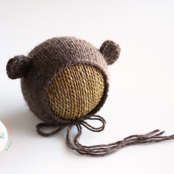 Knitting Pattern - Little Ears Knit Bear Bonnet - Newborn Photography Prop