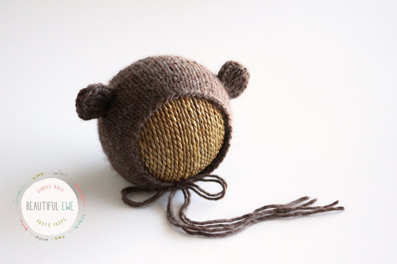 Knitting Pattern Little Ears Knit Bear Bonnet Newborn Photography Prop image 1