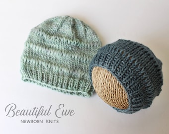 Knitting Pattern - Vertical Ridges Newborn Beanie and Slouch - Newborn Photography Prop