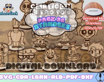 Retro Cartoon heroes figures pack of 36 laser cut files svg dxf cdr lbrn rld pdf digital download vector bundle with universal base set