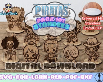 Anime manga Pirates figures pack of 101 laser cut files svg dxf cdr lbrn rld pdf digital download vector bundle with universal base set