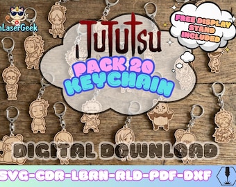 Anime Manga Dark sorcery keychain pack of 20 laser cut files svg dxf cdr lbrn rld pdf digital download with free display stand bonus set
