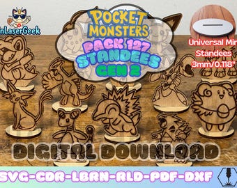 Anime 2nd Gen Pocket Mon figures Pack of 127 Laser Cut files svg dxf cdr lbrn rld pdf digital download vector bundle with universal base set
