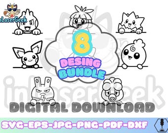 Baby Creatures 8 Peekers | Cute Kawaii Anime Bundle | Svg Png Dxf Eps Cdr Pdf Jpg | Cricut Silhouette Laser Engraving Cutting Vector Files