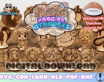 Anime Manga 7DS Fantasy Knight figures pack of 23 laser cut files svg dxf cdr lbrn rld pdf digital download vector bundle with base set