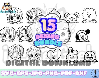 Kpop Idols & Pets 15 Peekers | Cute Kawaii Music Character Bundle | Svg Png Dxf Eps Cdr Pdf Jpg | Cricut Silhouette Laser Engraving Cut File