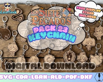 Anime Manga Fantasy Knight keychain pack of 23 laser cut files svg dxf cdr lbrn rld pdf digital download with free display stand bonus set