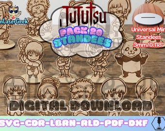 Anime Manga Dark Sorcery figures pack of 20 laser cut files svg dxf cdr lbrn rld pdf digital download vector bundle with universal base set