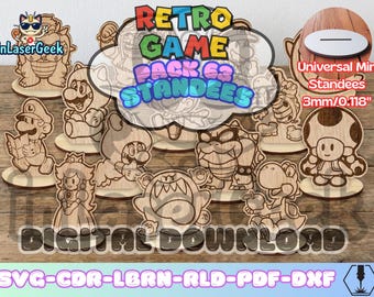 Mario Retro platform Figures Pack of 63 Laser cut files svg dxf cdr lbrn rld pdf digital download vector bundle with universal base set