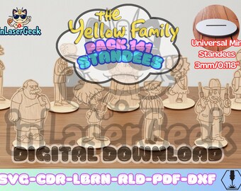 Classic Cartoon family figures pack of 141 laser cut files svg dxf cdr lbrn rld pdf digital download vector bundle with universal base set