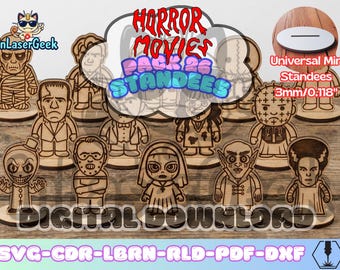horror movie icon figures pack of 26 laser cut files svg dxf cdr lbrn rld pdf digital download vector bundle with universal base set Cnc