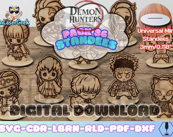 Anime manga figures Demon Hunter pack of 36 laser cut files svg dxf cdr lbrn rld pdf digital download vector bundle with universal base set