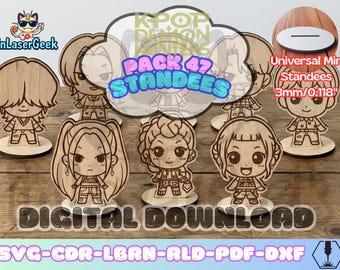 anime Manga kpop Girls figures pack of 47 with universal base laser cut files svg dxf cdr lbrn rld pdf digital download cnc laser kpop