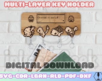 Retro Pixel Keychain Holder SVG Files 3 Layer Wall Organizer Laser Cut MDF Acrylic Digital Download